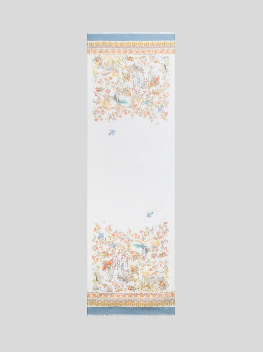 COTTON-BLEND JACQUARD SCARF WITH FLORA AND FAUNA MOTIF | Scarves