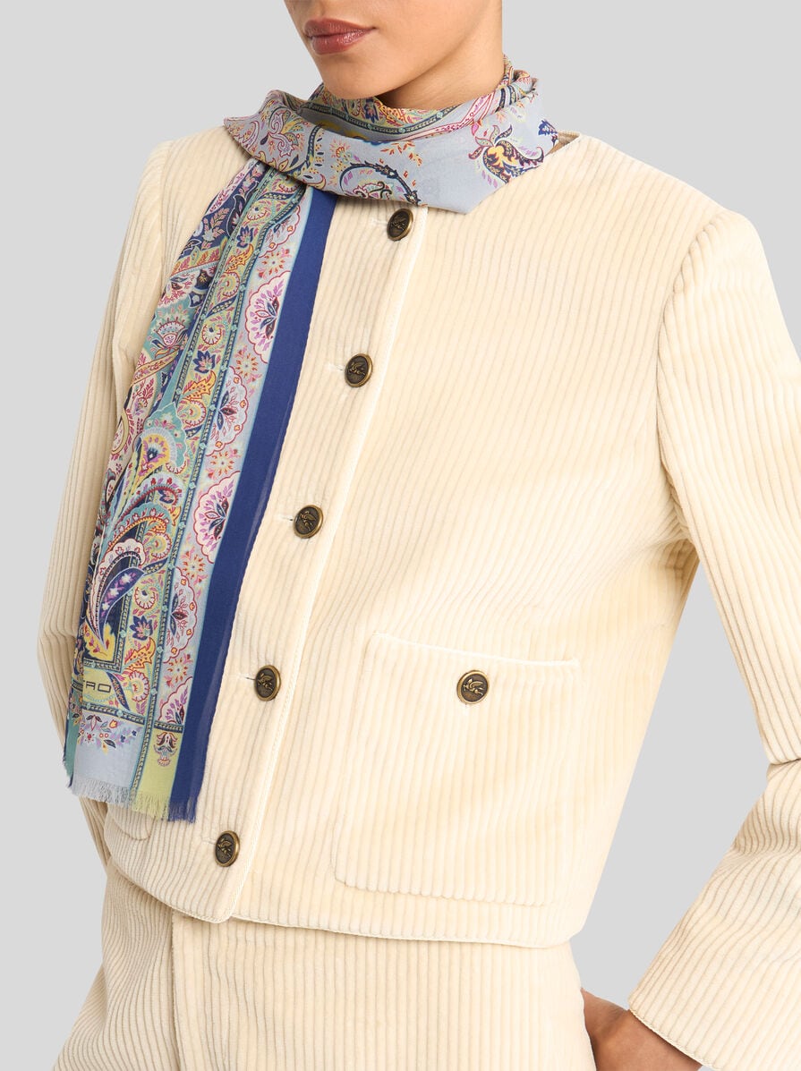 ETRO フレイトヘムヘイスリ柄スカフ WATA0005AS262 S9001 SILK SCARF WITH FLORAL LEAFY MOTIF