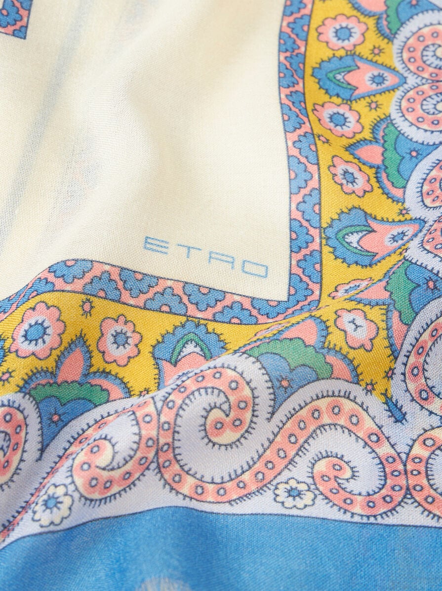 スカーフ Etro Cotton And Silk Brushed Scarf With Paisley Medallion ETRO Milano $530 Wool/Silk Byzantine Green,Orange, Lilac