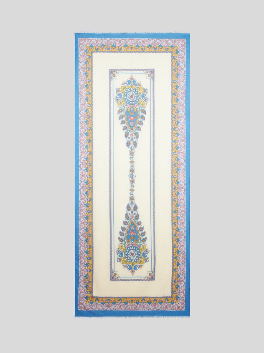 スカーフ Etro Cotton And Silk Brushed Scarf With Paisley Medallion ETRO Milano $530 Wool/Silk Byzantine Green,Orange, Lilac