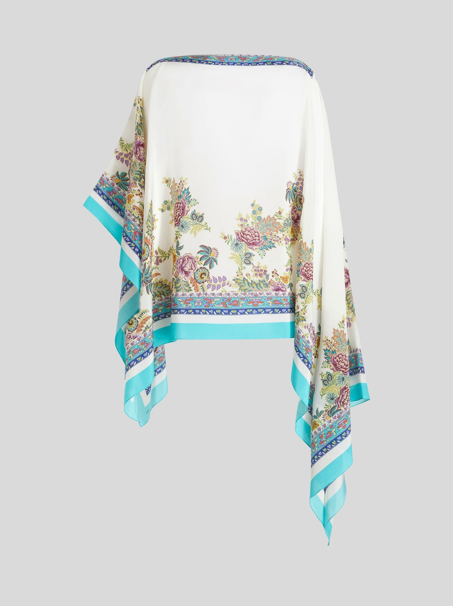 ETRO 人気 フローラルプリント シルク ポンチョ プリント シルク ポンチョ
