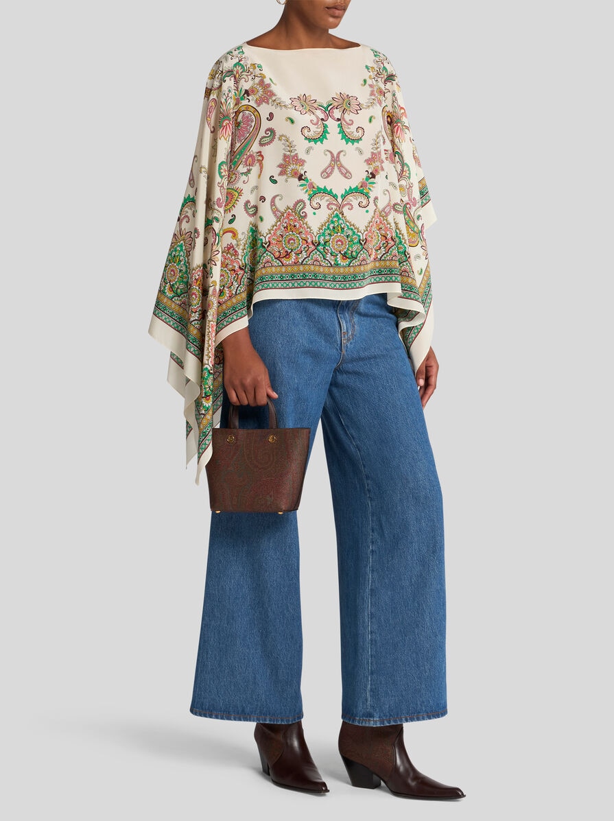 FLORAL PAISLEY SILK PONCHO | Tops and T-shirts | ETRO