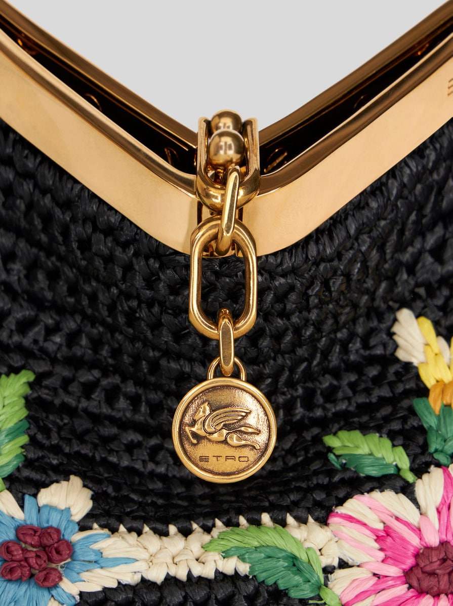 Mini raffia vela bag with embroidery | Women | Black | ETRO