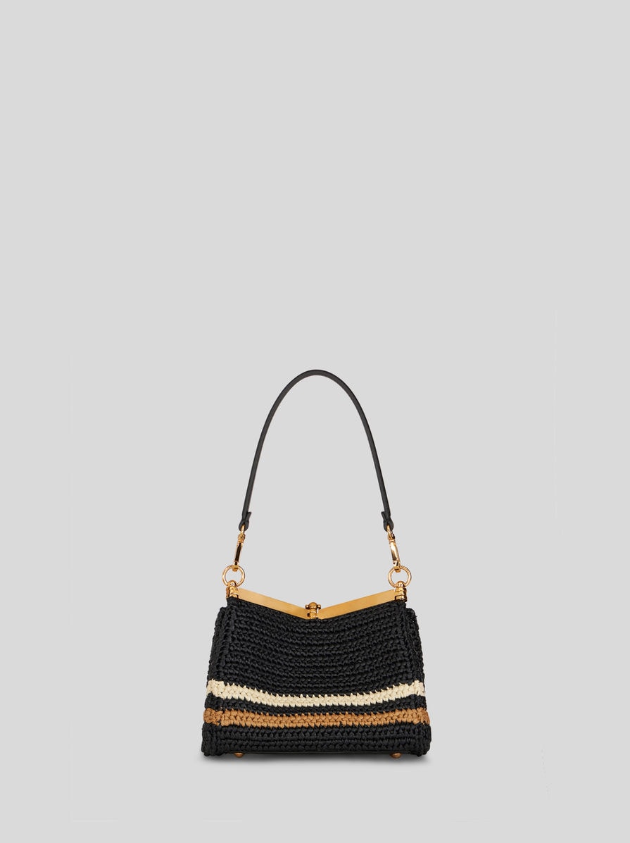 Mini raffia vela bag with embroidery | Women | Black | ETRO