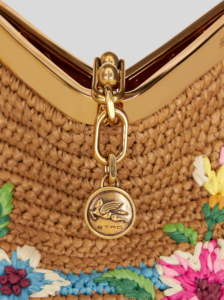 Mini raffia vela bag with embroidery | Women | Black | ETRO