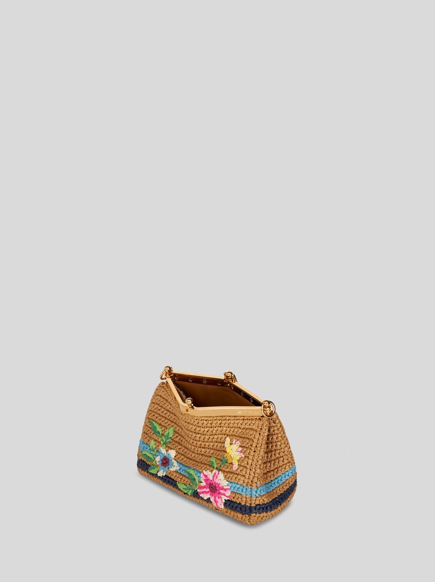 Mini raffia vela bag with embroidery | Women | Black | ETRO