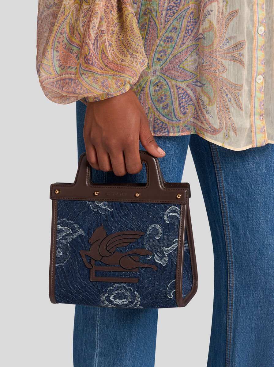 SMALL DENIM JACQUARD LOVE TROTTER BAG