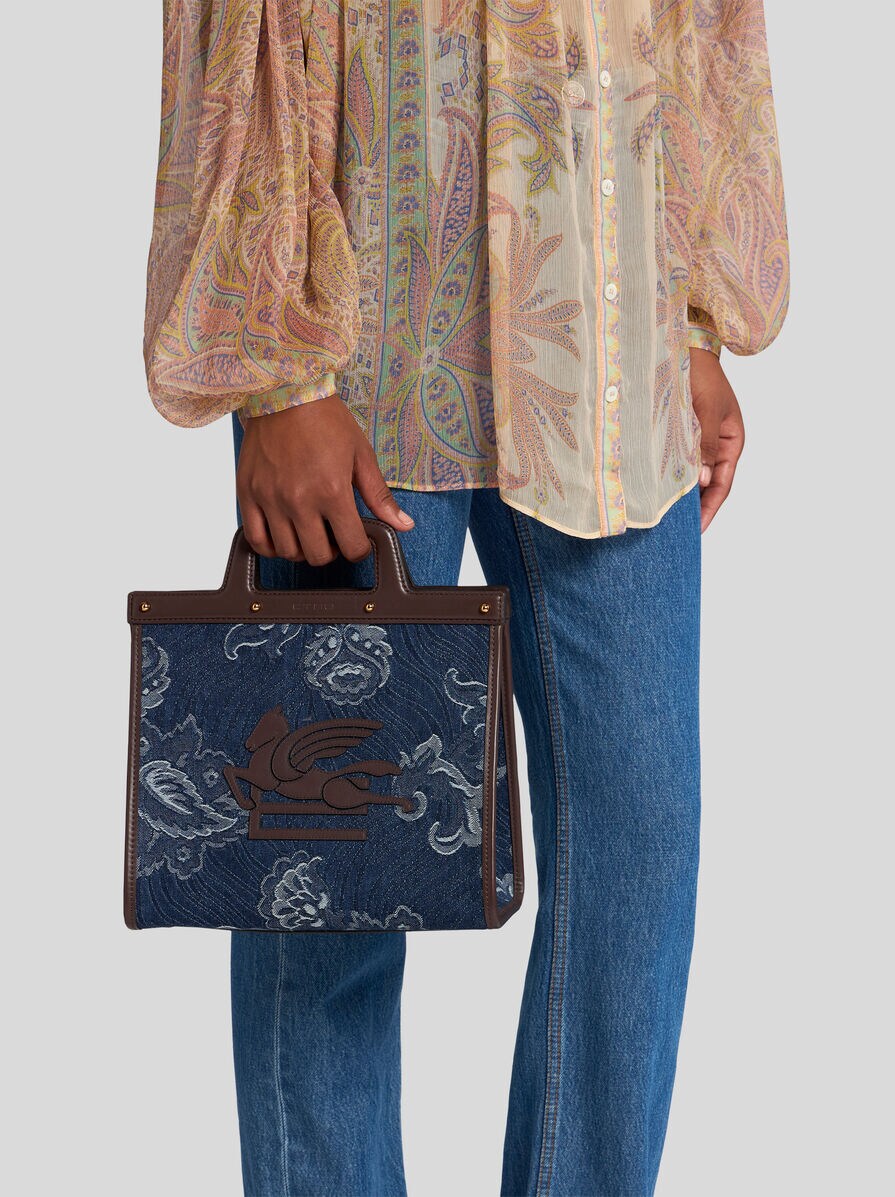 Etro ラブトロッター ミディアム ジャカード デニム ショッパー ETRO】デニムジャカード ラブ トロッターバッグ （ミディアム