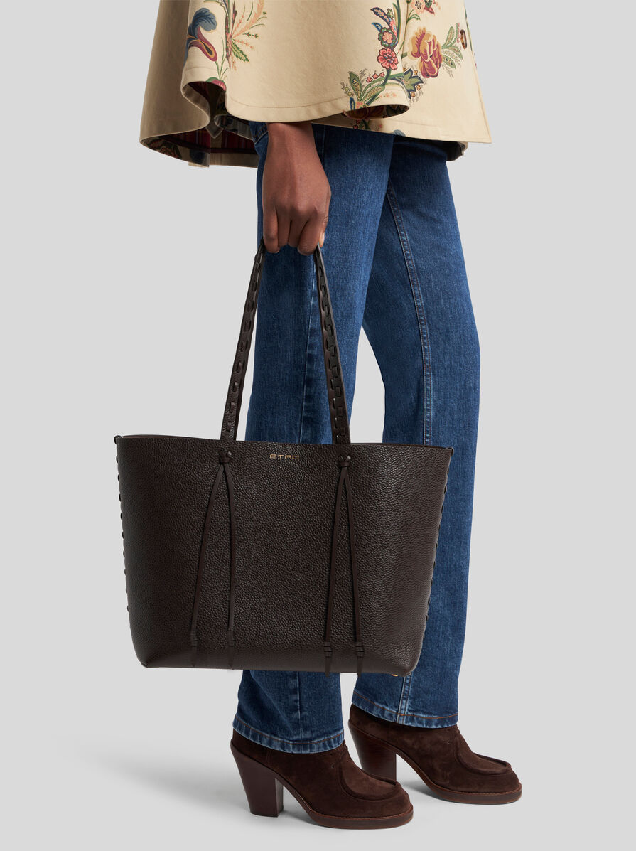 ETRO ESSENTIAL MEDIUM LEATHER TOTE BAG WITH THREADING | Shopping