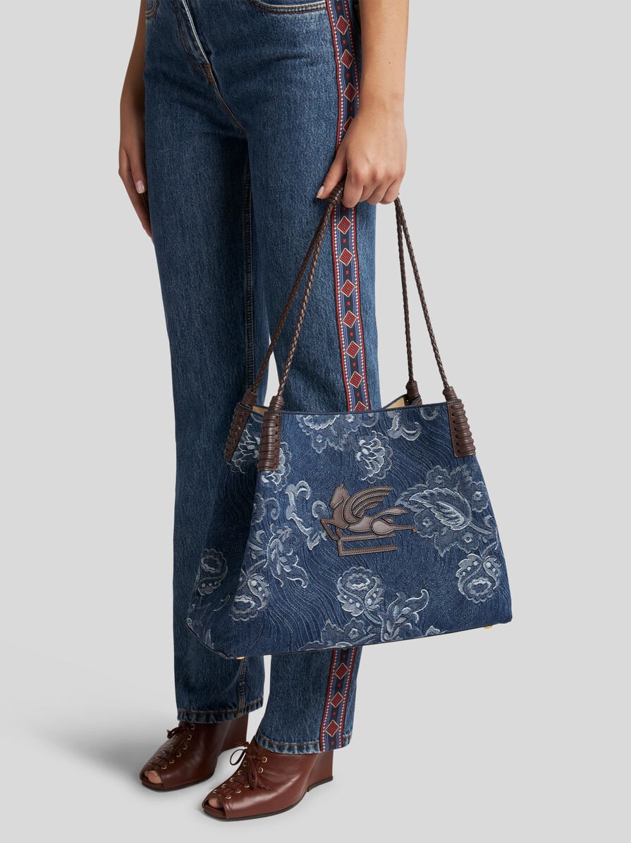 MEDIUM LIBRA TOTE BAG IN JACQUARD DENIM | Etro Libra | ETRO