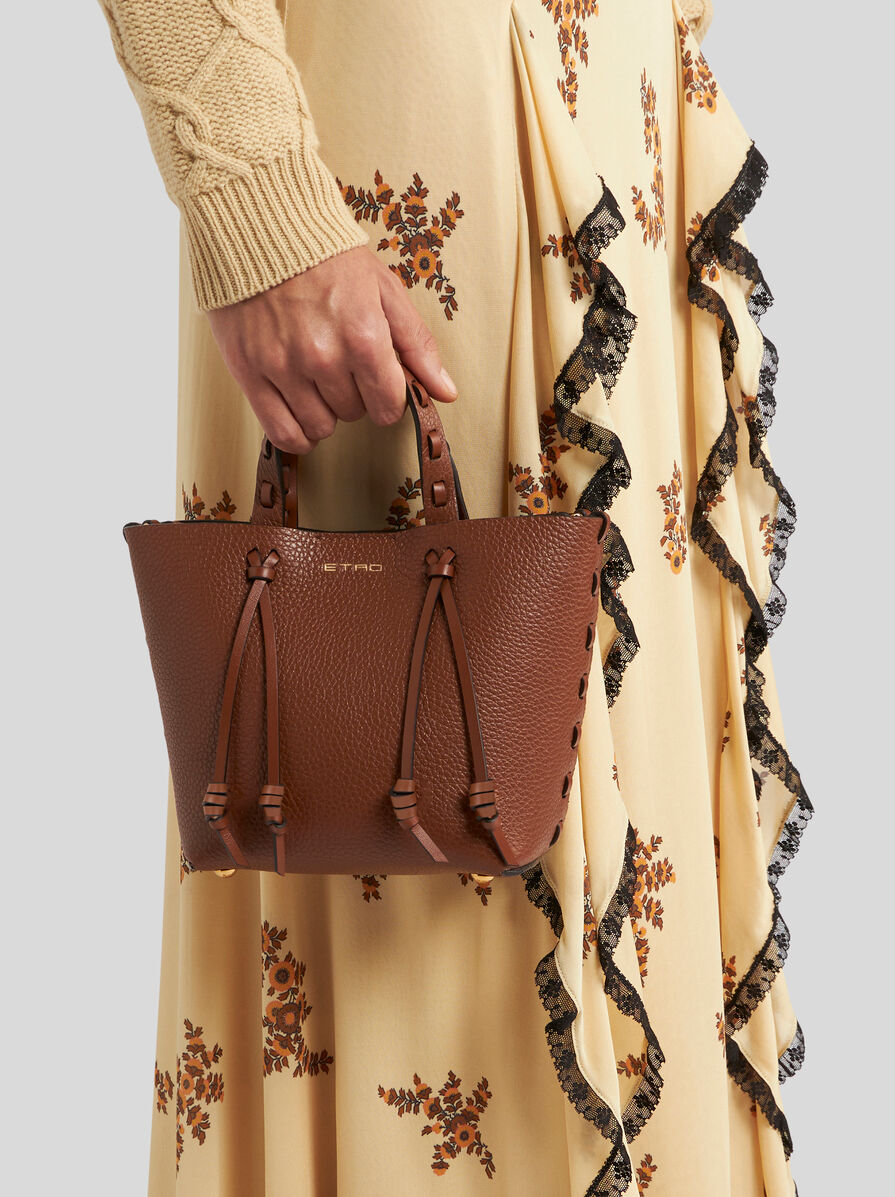 ETRO ESSENTIAL MINI LEATHER TOTE BAG WITH THREADING