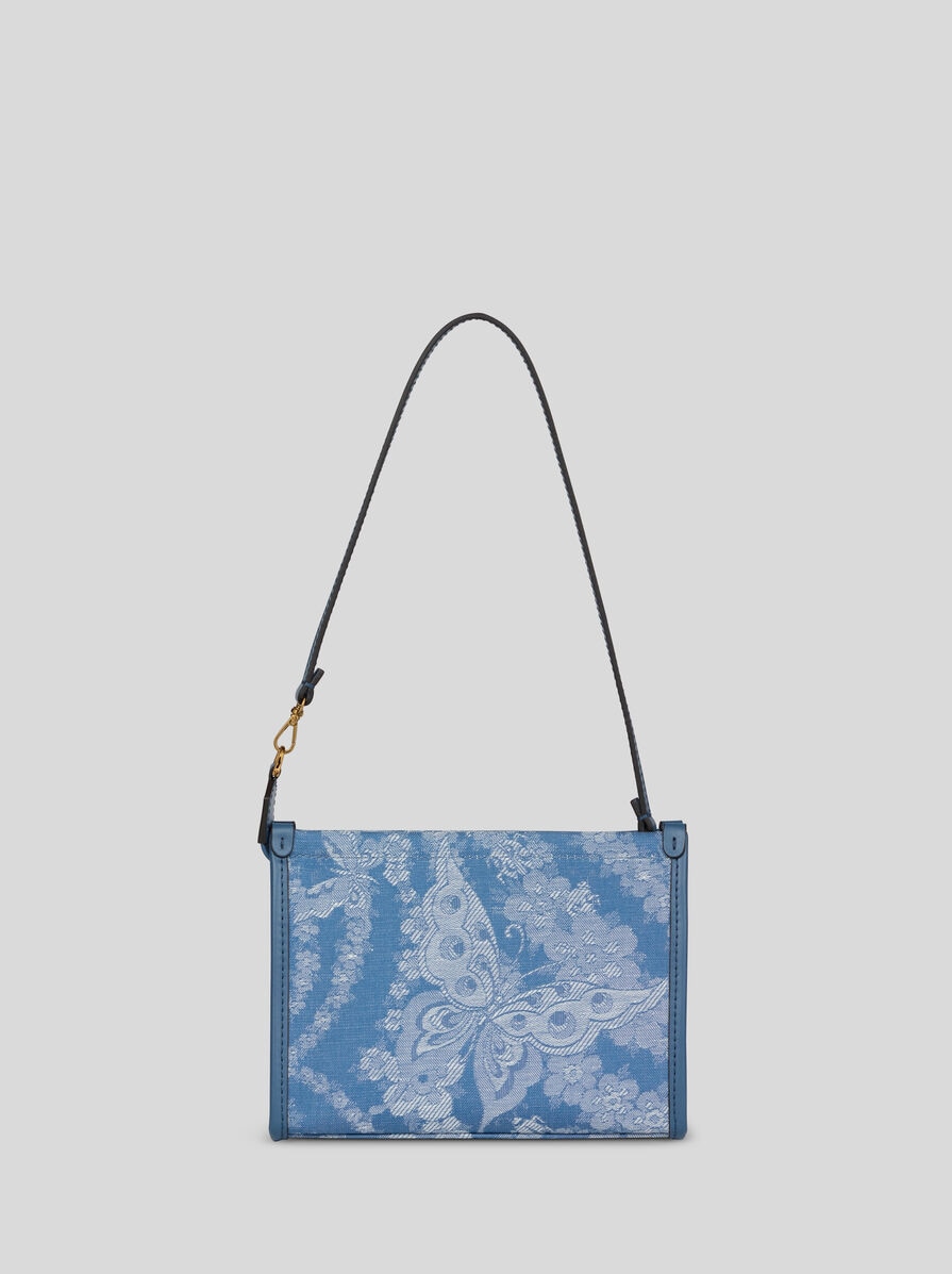 ETRO ロゴ フローラル デニム ポーチ 2WAY ライトブルー フローラル デニム ポーチ