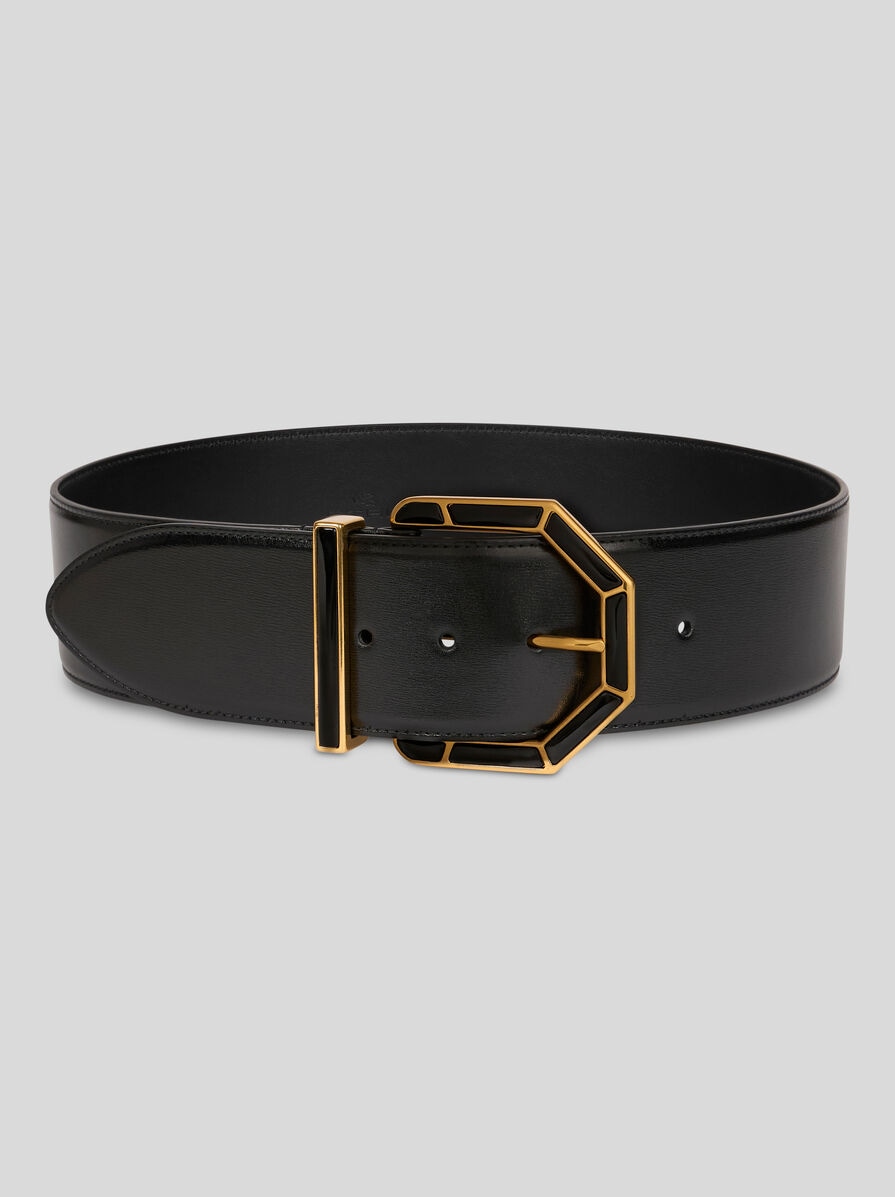 ベルト Etro High Black Leather Belt With Maxi Chrome Buckle LEATHER MAXI-BELT | Belts | ETRO