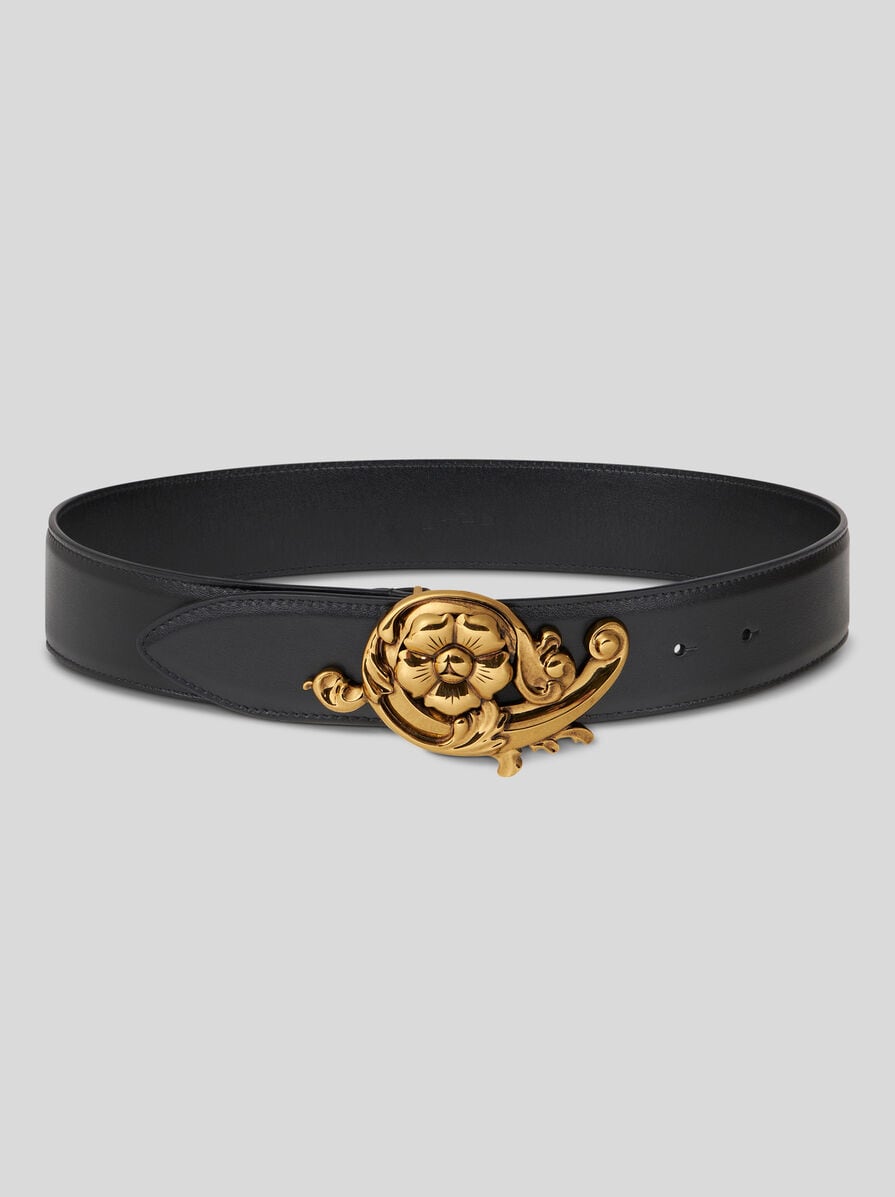 専用　エトロ☆ベルト☆布生地×レザー☆新品同様☆ LEATHER BELT WITH FLORAL BUCKLE