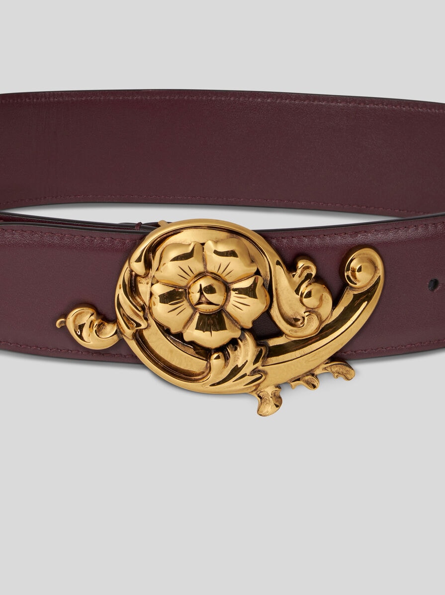 LEATHER BELT WITH FLORAL BUCKLE | Belts | ETRO