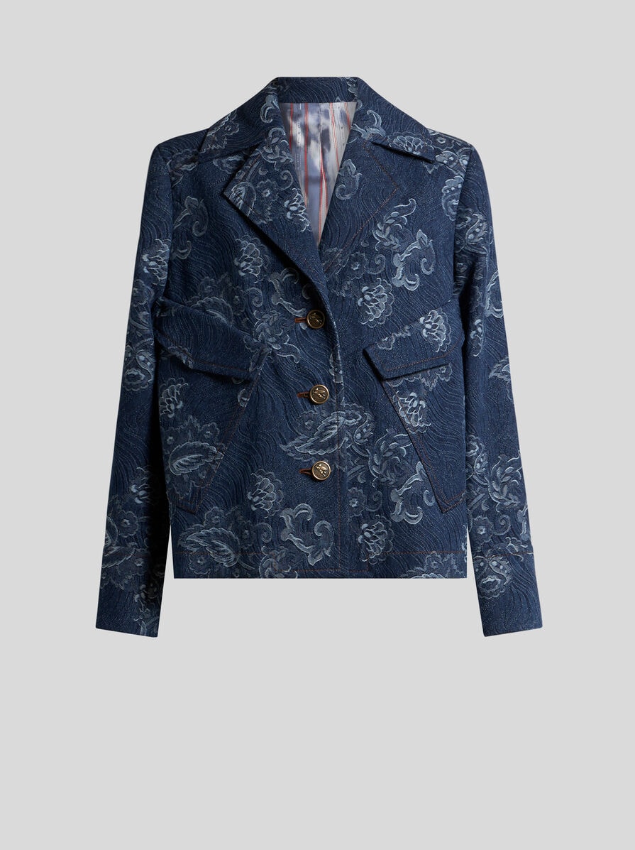 【ETRO】デニム ジャカード ジャケット ETRO フォリアージュ フローラル ジャカード デニムジャケット