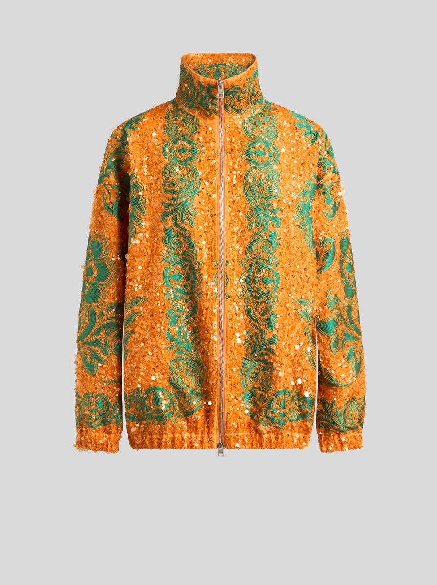 BOMBER JACKET WITH ALL-OVER SEQUIN EMBROIDERY | Coats and