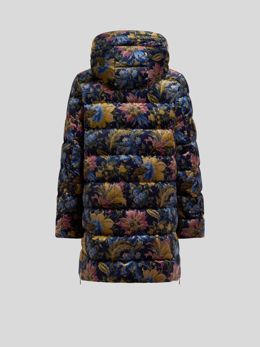 ETRO ダウンジャケット フード フローラル オーバープリント コットン ベルベット ダウン