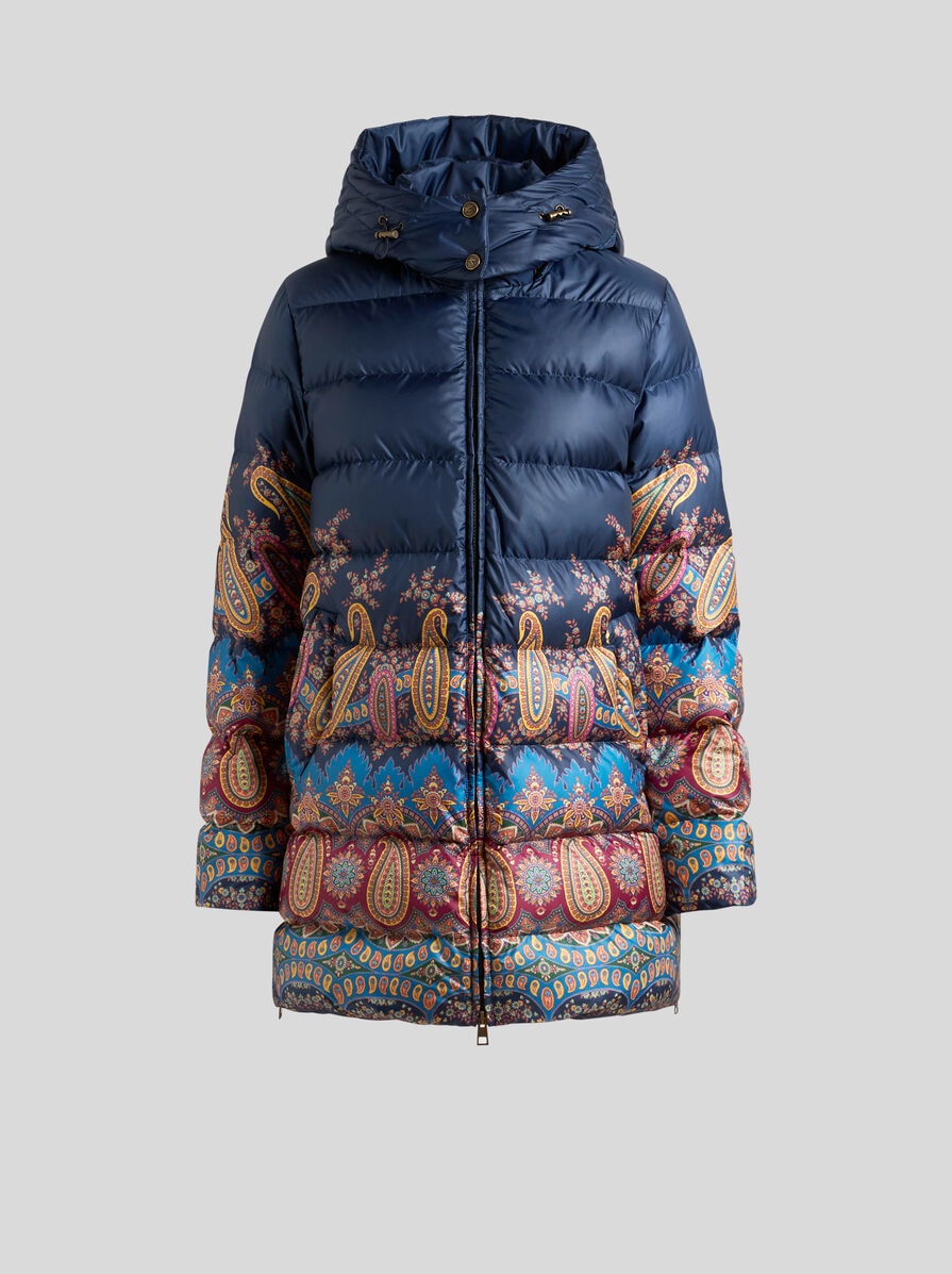 DOWN JACKET WITH HOOD AND PLACED PRINT | Coats and Outerwear | ETRO