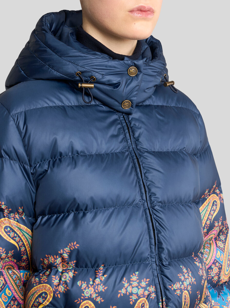 DOWN JACKET WITH HOOD AND PLACED PRINT | Coats and Outerwear | ETRO