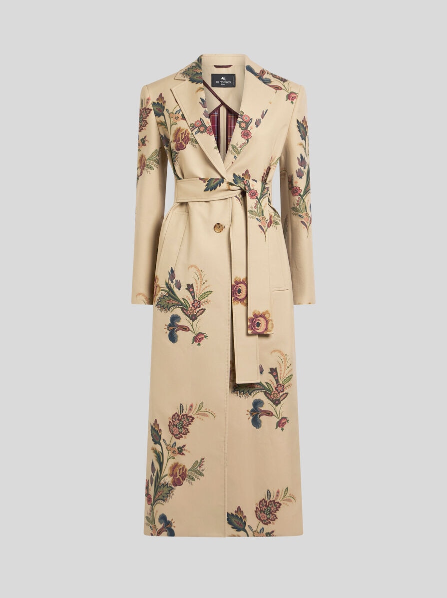 COTTON TRENCH COAT WITH FLORAL PRINT | Coats and Outerwear
