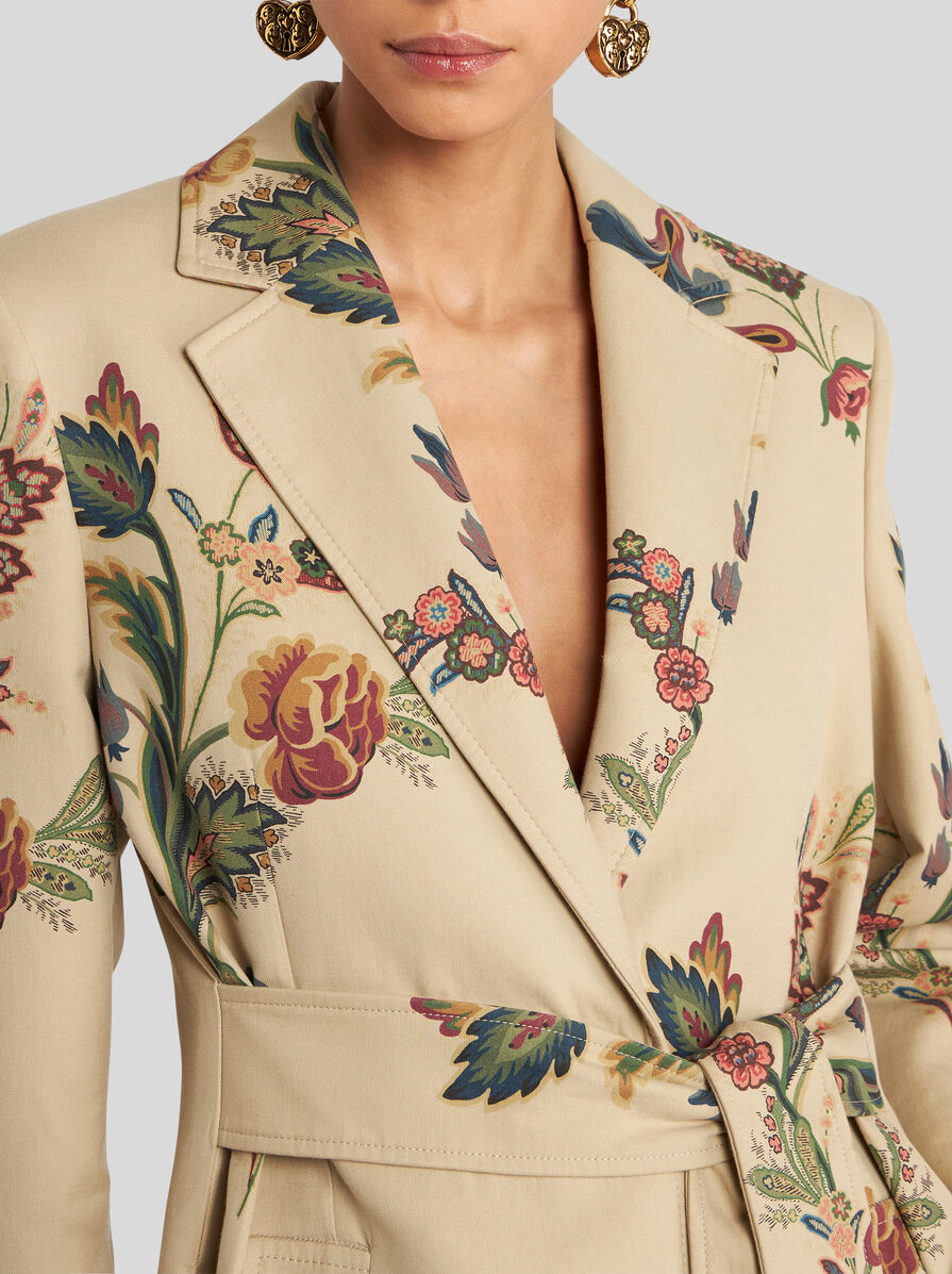 COTTON TRENCH COAT WITH FLORAL PRINT
