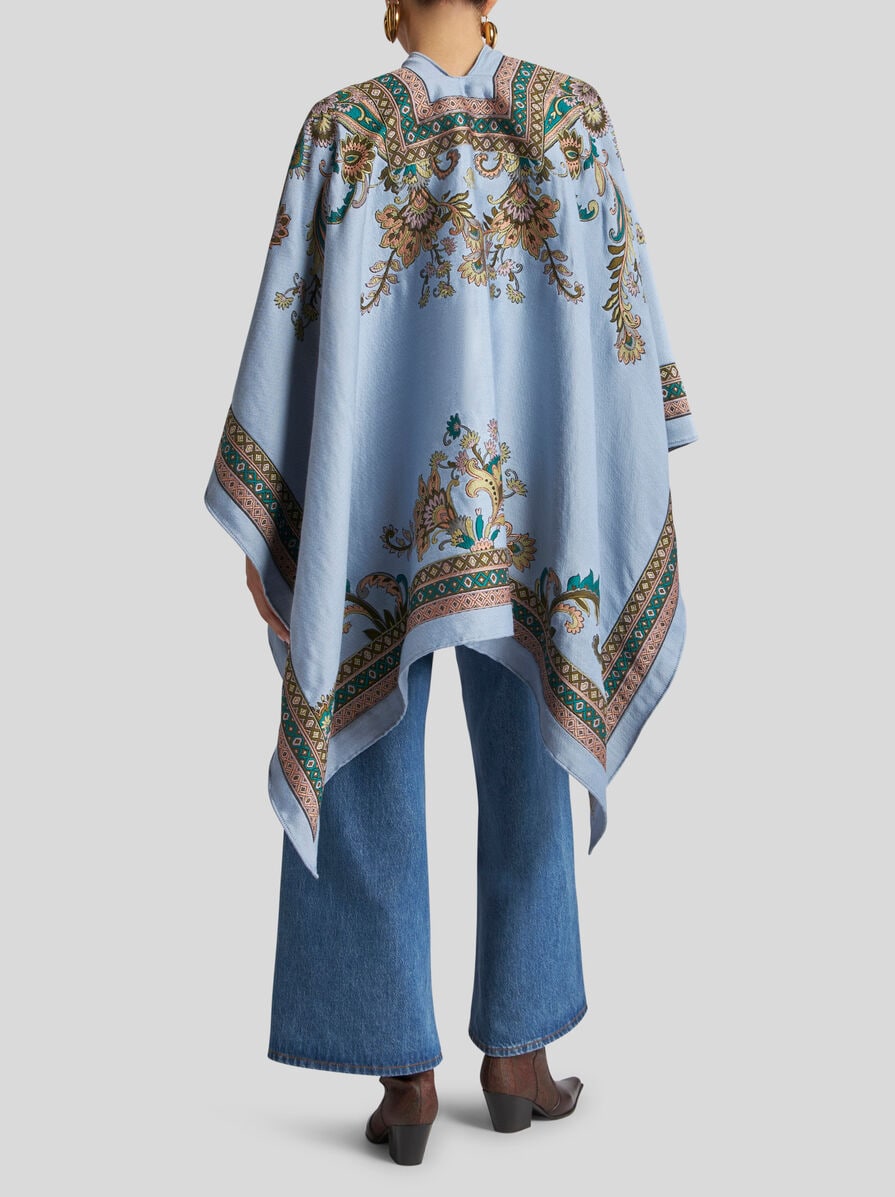ポンチョ・ケープ Etro Blue Jacquard Fil Coupe Wool Cape FIL COUPÉ JACQUARD CAPE | Paisley Print Coats and Outerwear