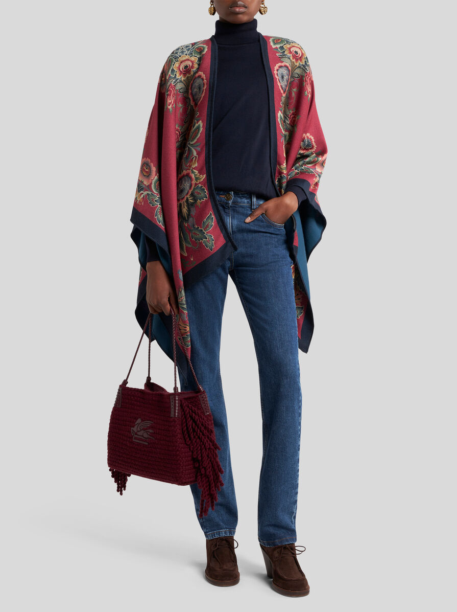 FLORAL WOOL-BLEND CAPE