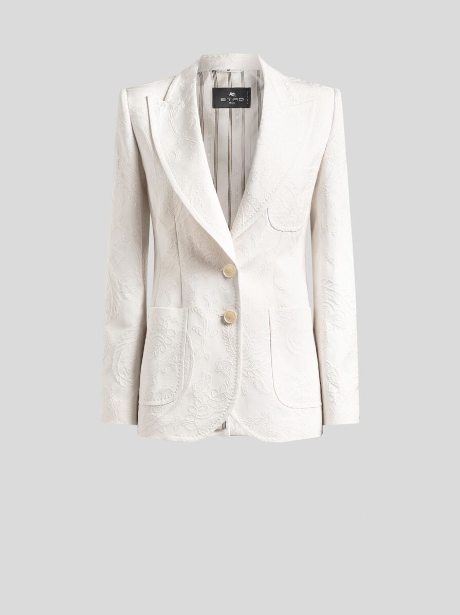 SINGLE-BREASTED COTTON-BLEND JACQUARD JACKET WITH PAISLEY FOLIAGE