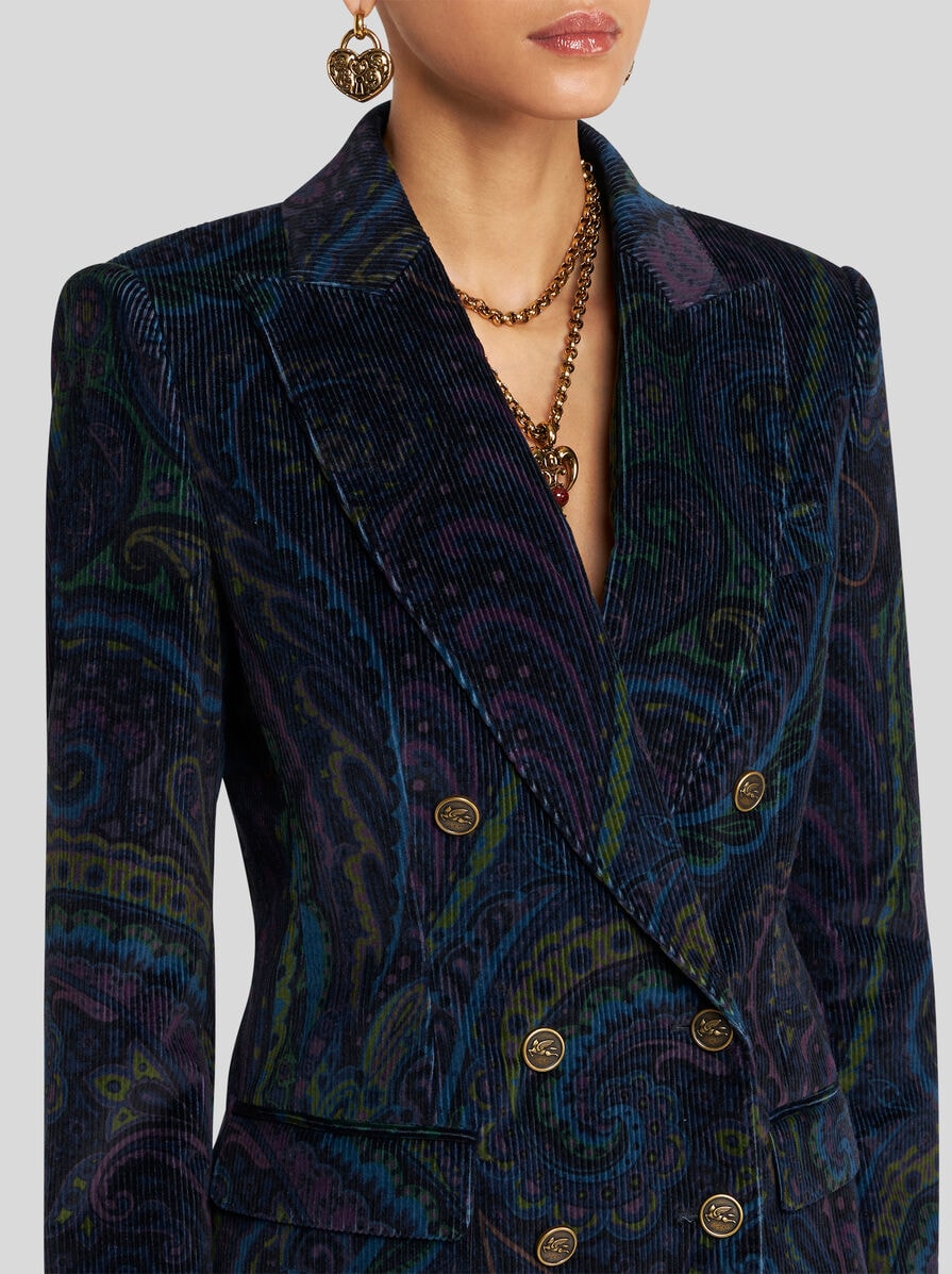 【送料&関税込】Etro Double-breasted Jacket DOUBLE-BREASTED JACKET IN PRINTED CORDUROY VELVET | Jackets