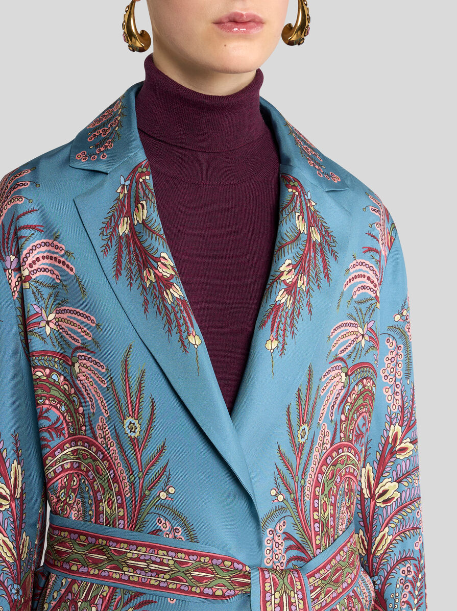 PRINTED SILK WRAPAROUND JACKET