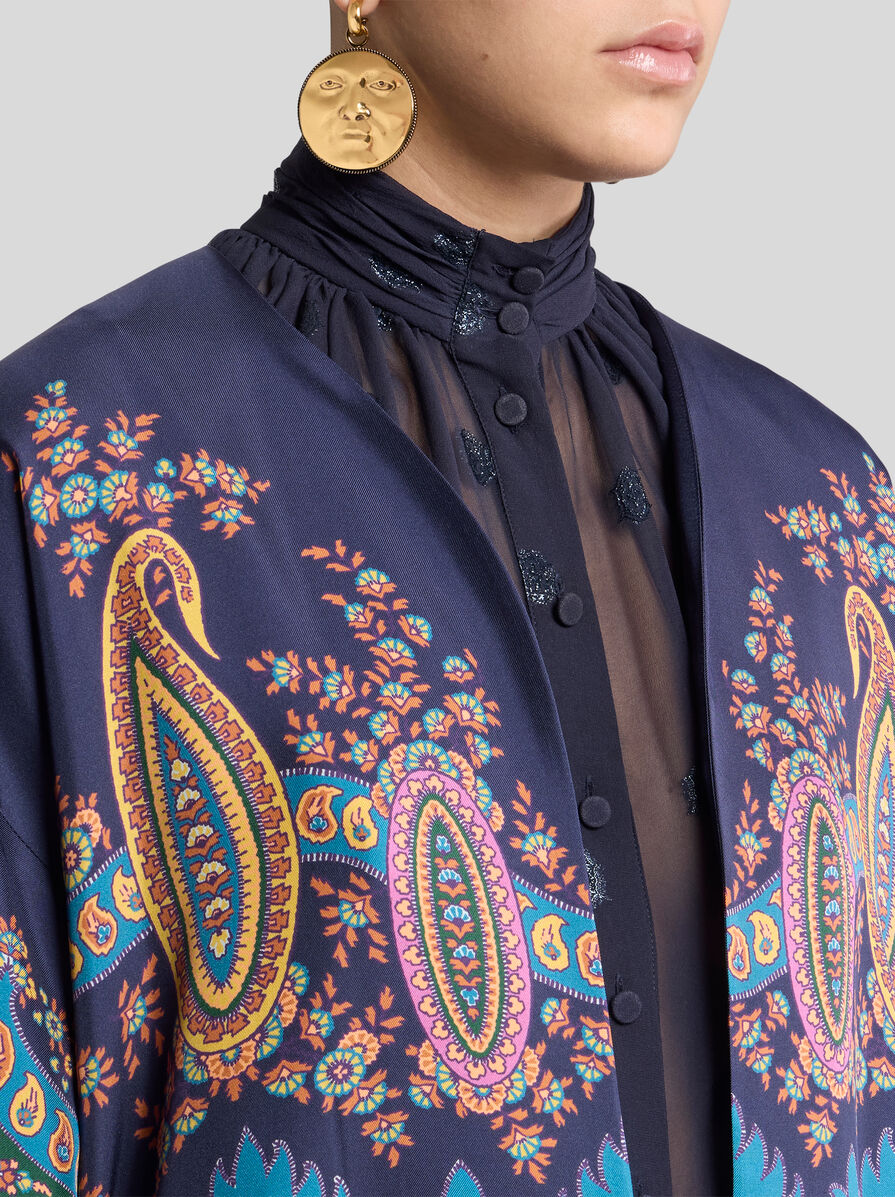 SILK TWILL KESA WITH PLACED PRINT