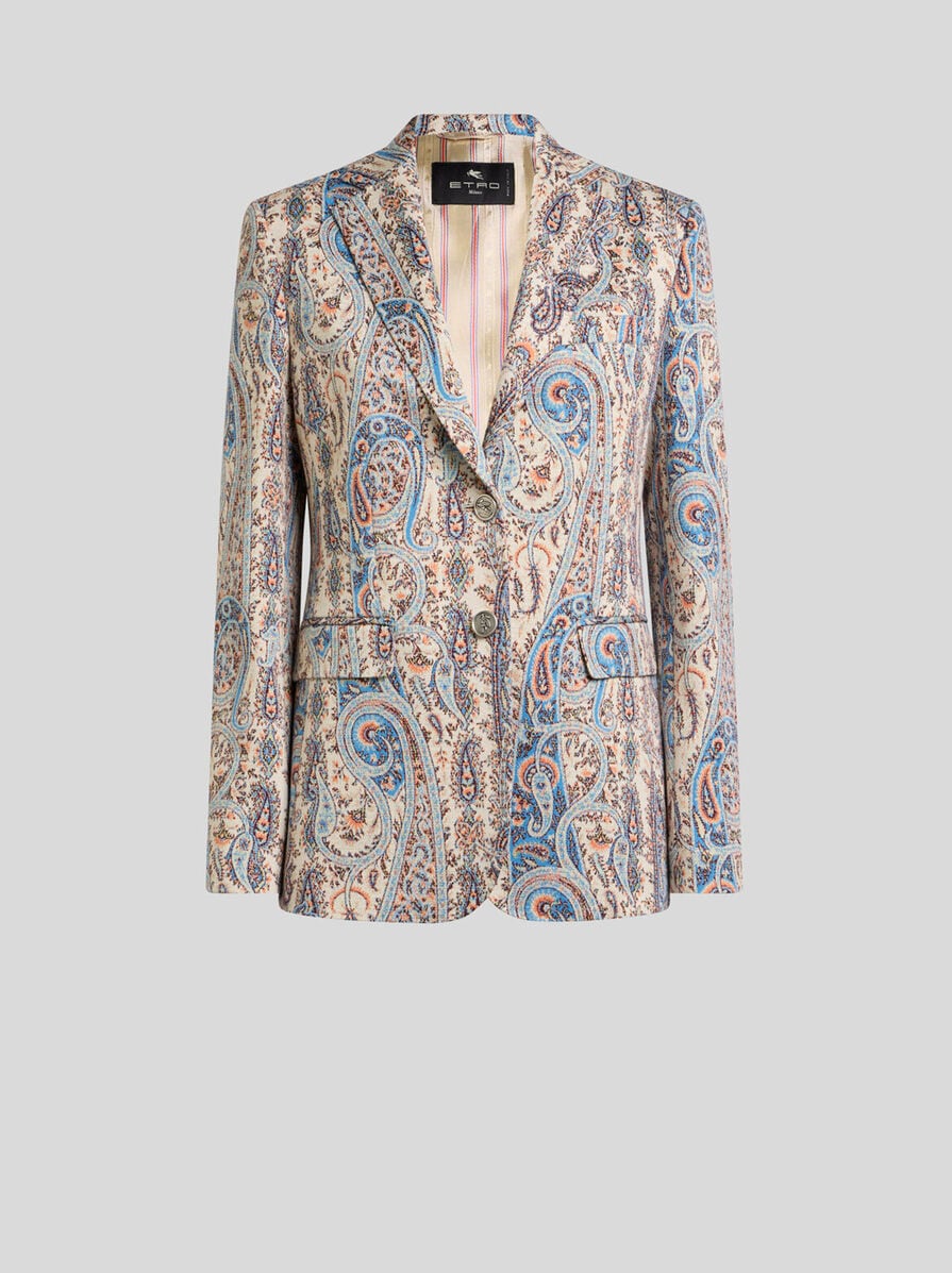 ペイズリー ボタニカルモチーフ シングルブレスト コットンブレンド