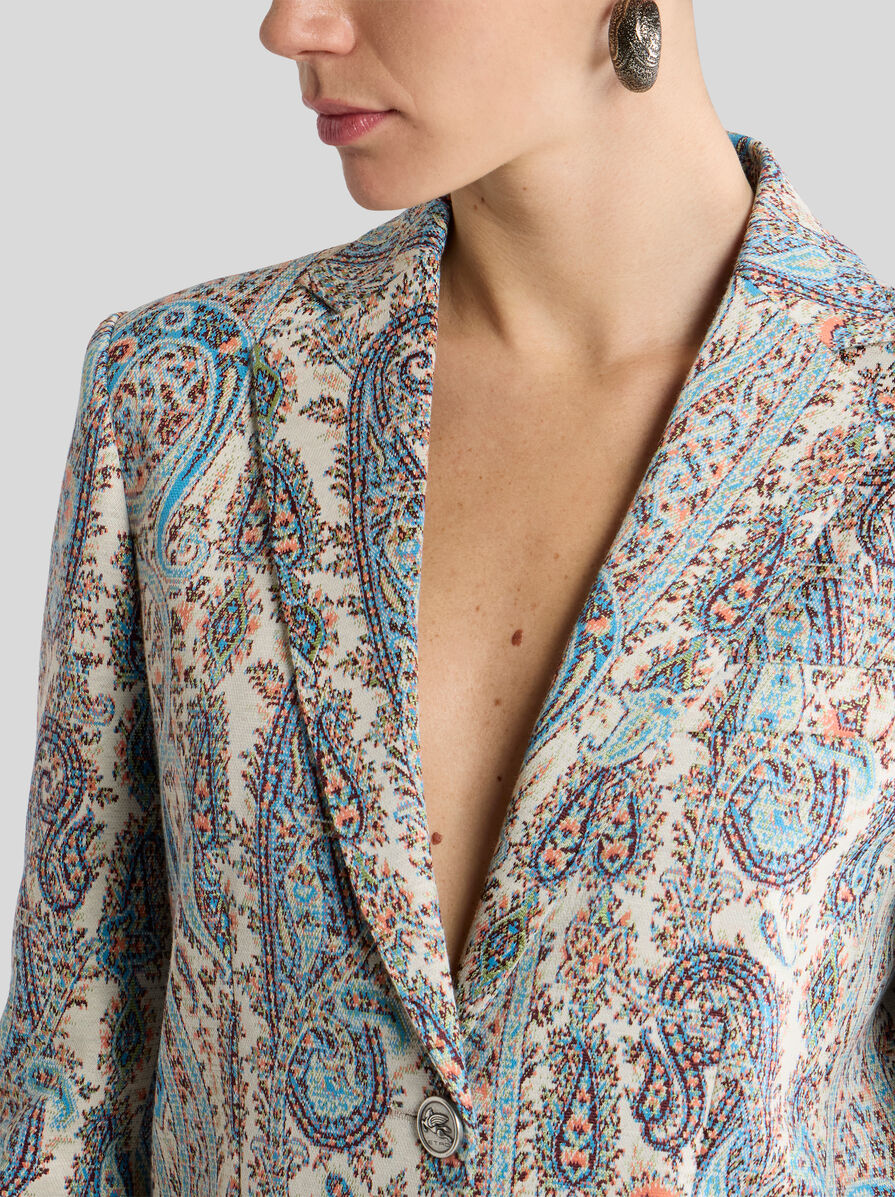 SINGLE-BREASTED COTTON-BLEND JACQUARD JACKET WITH PAISLEY FOLIAGE