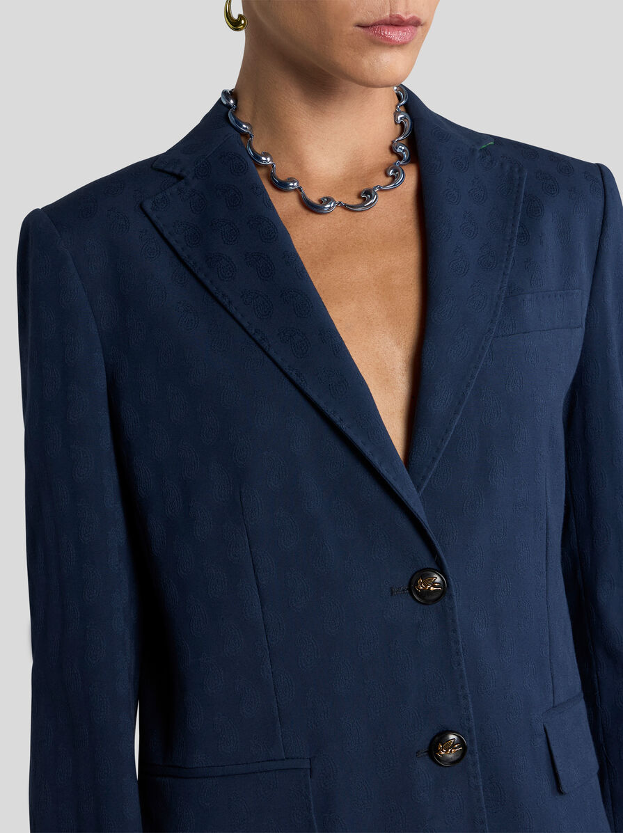 SINGLE-BREASTED STRETCH COTTON JACQUARD JACKET WITH MICRO PAISLEY
