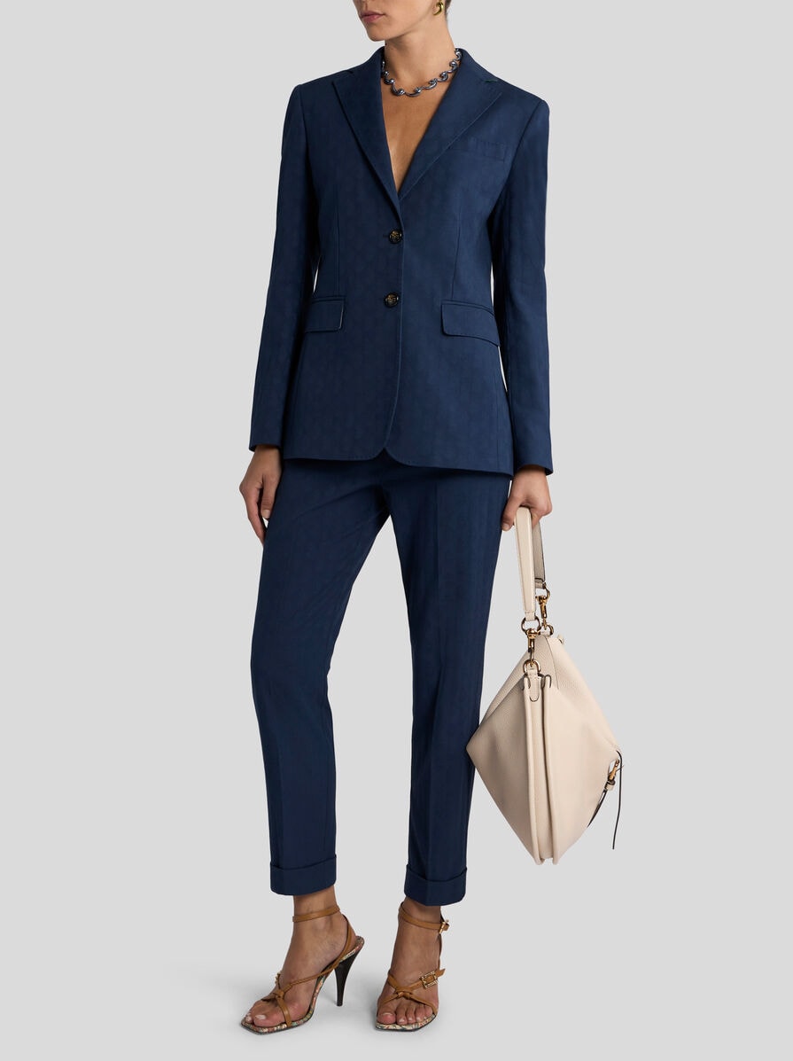 SINGLE-BREASTED STRETCH COTTON JACQUARD JACKET WITH MICRO PAISLEY