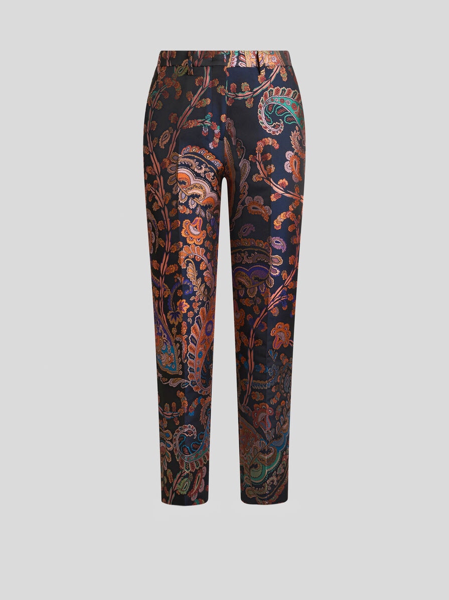 JACQUARD CIGARETTE TROUSERS WITH FLORAL PAISLEY MOTIF | Trousers