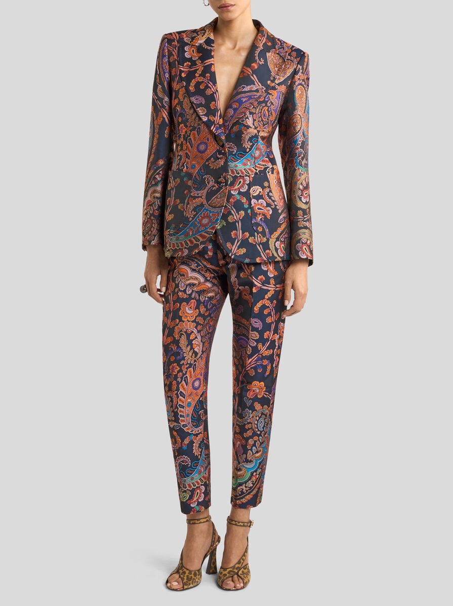 JACQUARD CIGARETTE TROUSERS WITH FLORAL PAISLEY MOTIF | Trousers