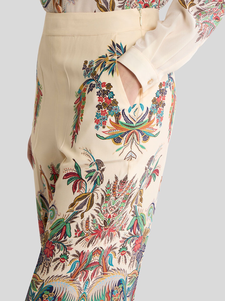 Etro(エトロ) ボタニカルシルク100% リラックスパンツ SILK TROUSERS WITH PLACED PAISLEY FOLIAGE PRINT | Trousers | ETRO