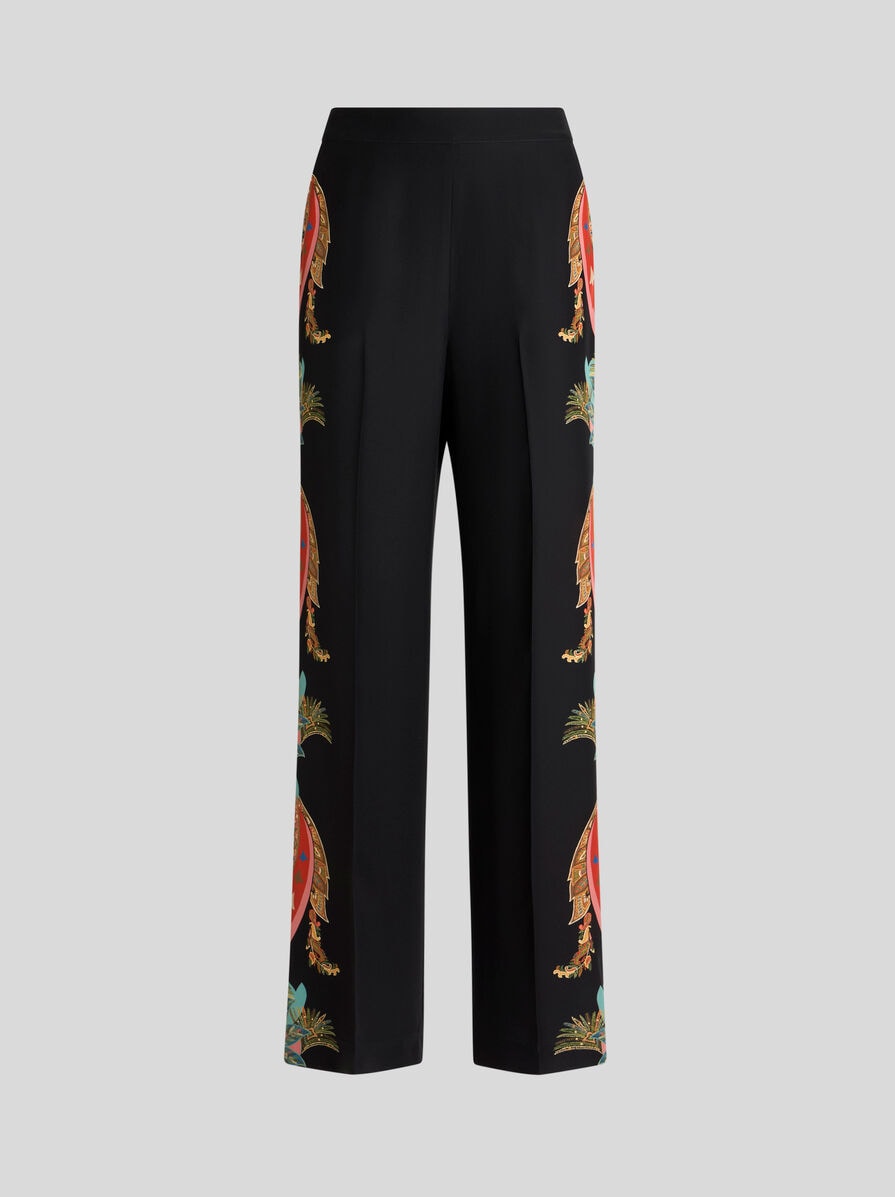 STRAIGHT-LEG SILK TROUSERS WITH LEAFY PAISLEY MOTIF | Trousers | ETRO