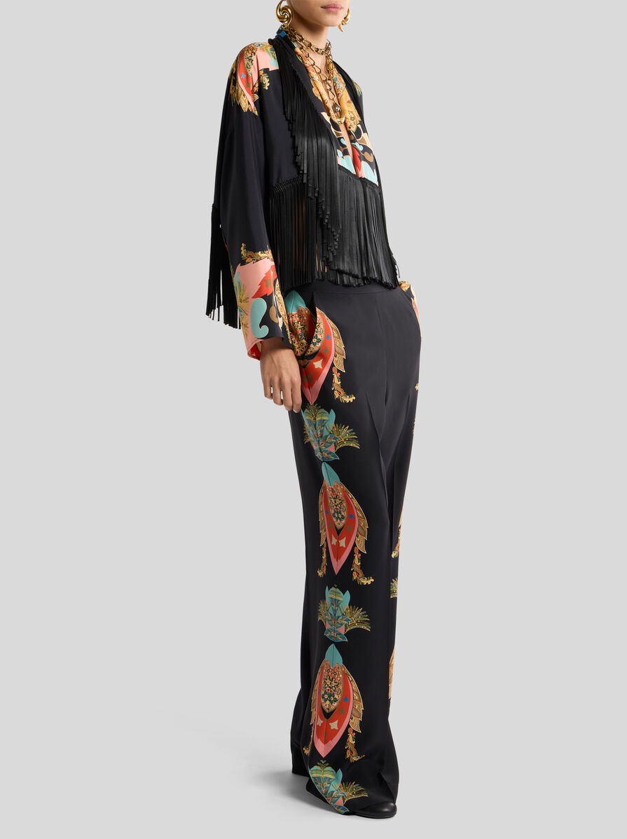 STRAIGHT-LEG SILK TROUSERS WITH LEAFY PAISLEY MOTIF | Trousers | ETRO