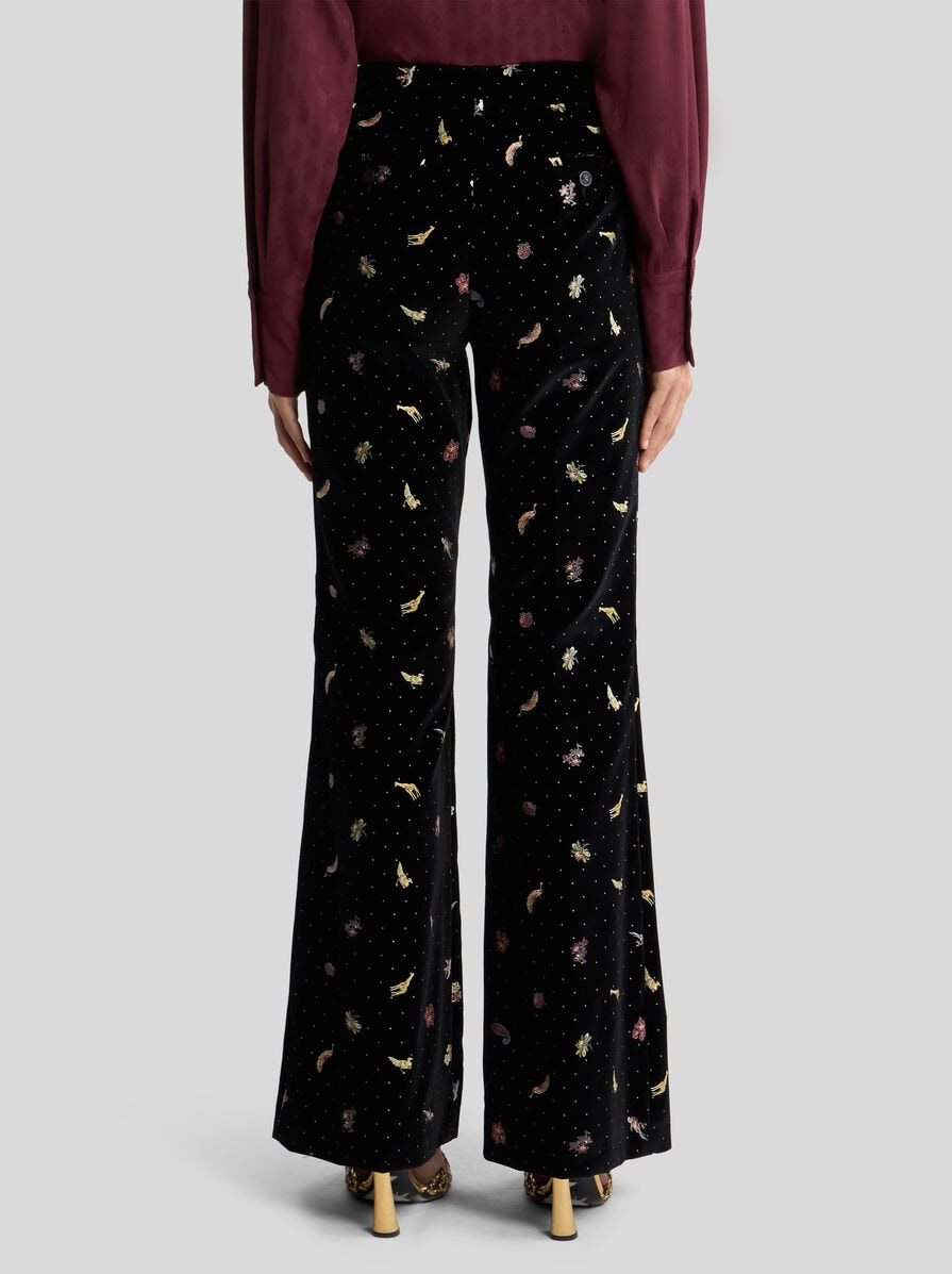 【MMERI VINTAGE】FLOWER PRINT VELOUR PANTS COTTON VELVET TROUSERS WITH FLOWER AND ANIMAL MOTIF | Trousers | ETRO