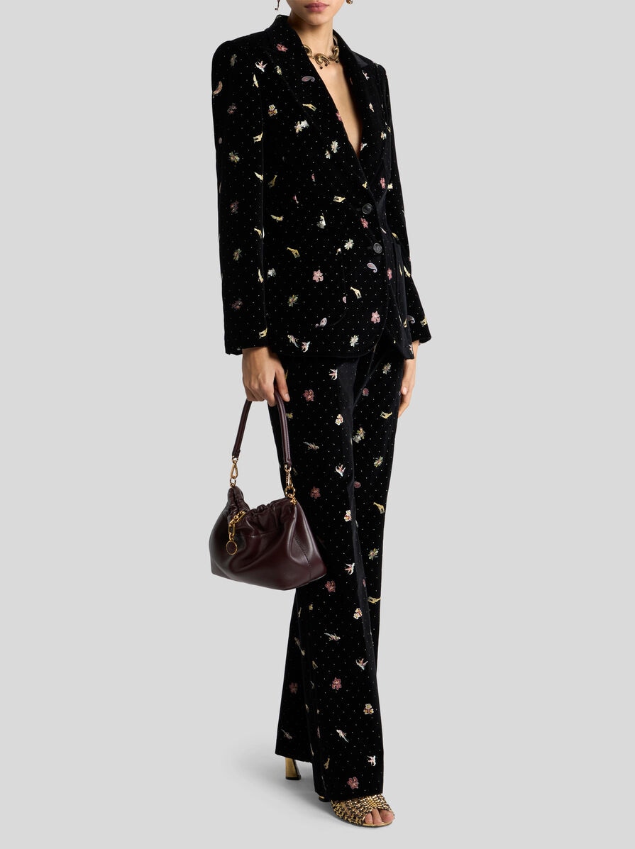 COTTON VELVET TROUSERS WITH FLOWER AND ANIMAL MOTIF | Trousers | ETRO