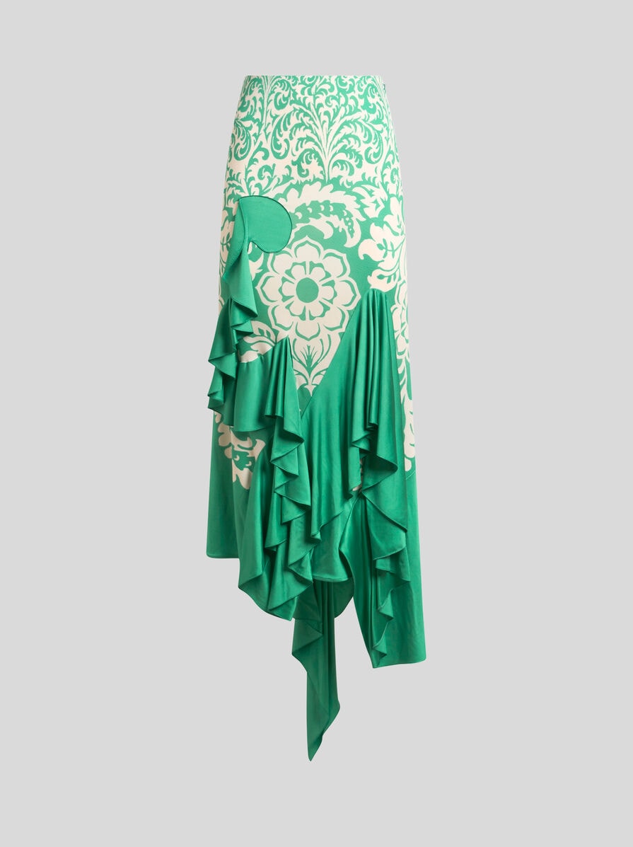 スカート Etro Shiny Jersey Asymmetric Skirt ASYMMETRIC JERSEY SKIRT WITH FLOUNCE AND PRINT | Skirts | ETRO