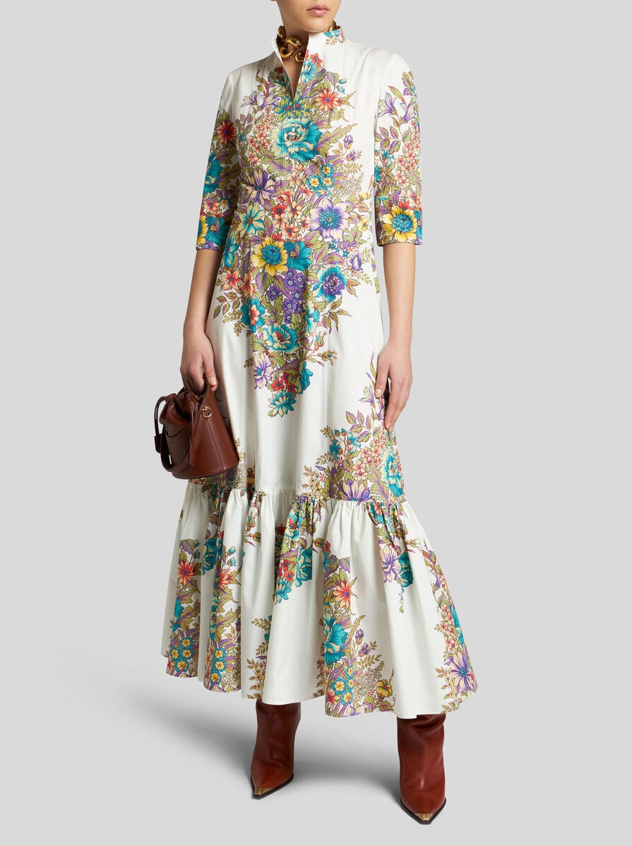 関税込 ETRO バンダナブーケ プリント コットンマキシ丈ドレス ブーケプリント ドレス