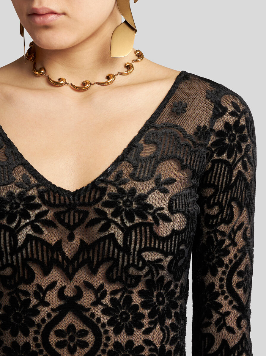 【関税&送料込】Etro Velvet Jacquard Tulle Dress Paisley velvet and tulle jacquard midi dress in red - Etro