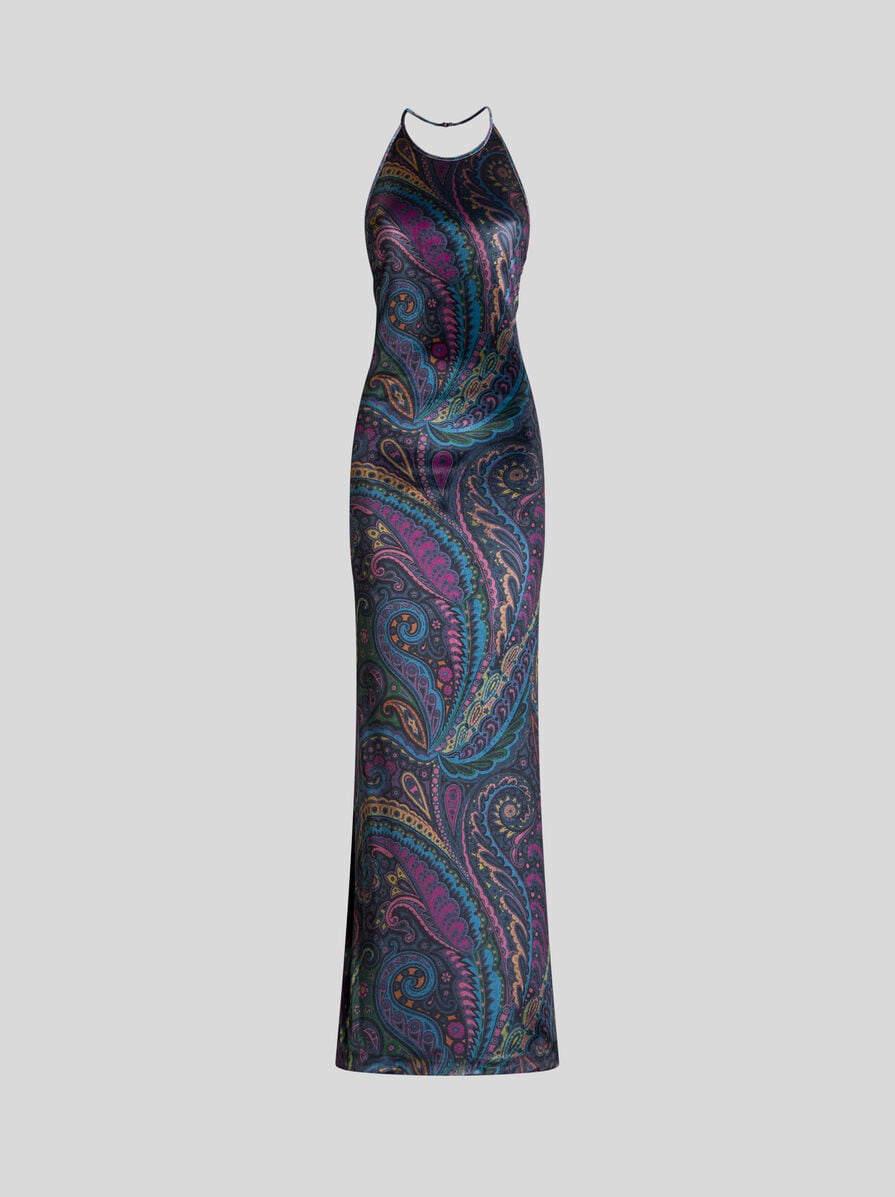 ETRO パーティードレス 38 紫/黒/白 ペイズリープリント ロングドレス