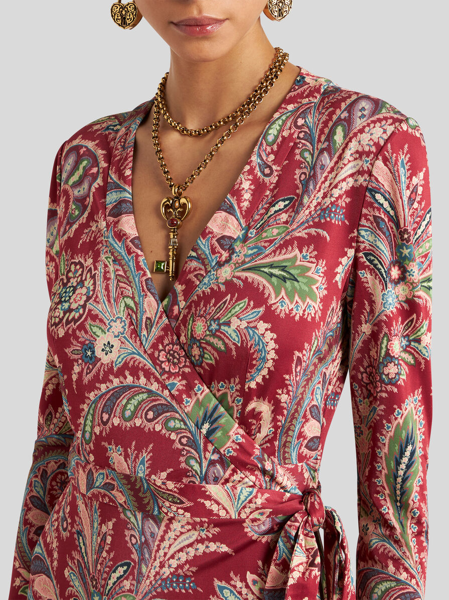 FLORAL PAISLEY WRAPAROUND DRESS