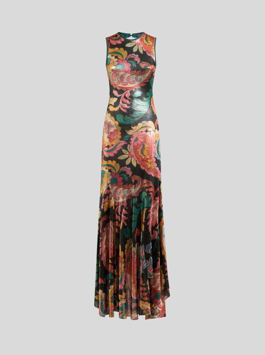 LAMINATED JERSEY DRESS WITH MAXI PAISLEY PRINT