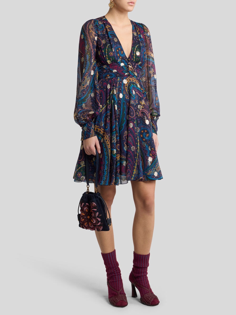 【ETRO】プリント チュニックドレス ペイズリープリント シルク ミニドレス